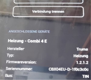 Der Geräte Manager in der App, die Heizung wurde erkannt.