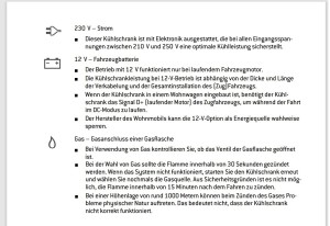 Auszug aus der Bedienungsanleitung von Thetford